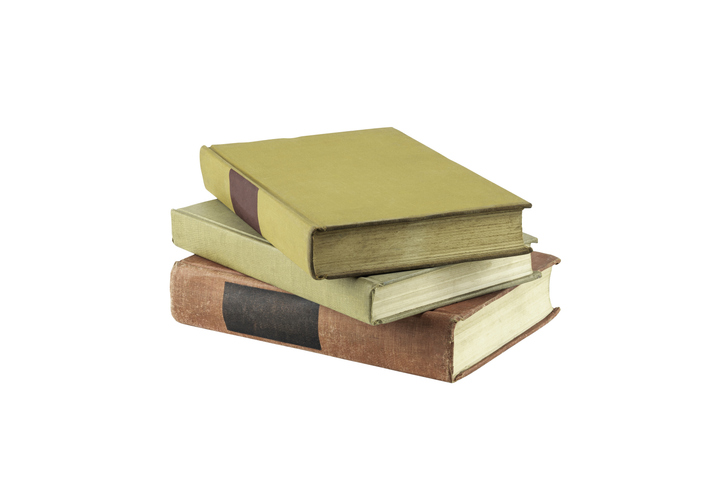 Stack of old antique books for education and knowledge. Vintage pile isolated on white background with clipping path.